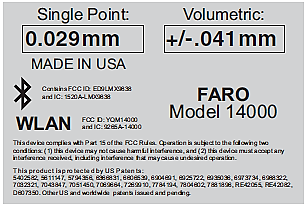 FaroArm Accuracy Specification Label